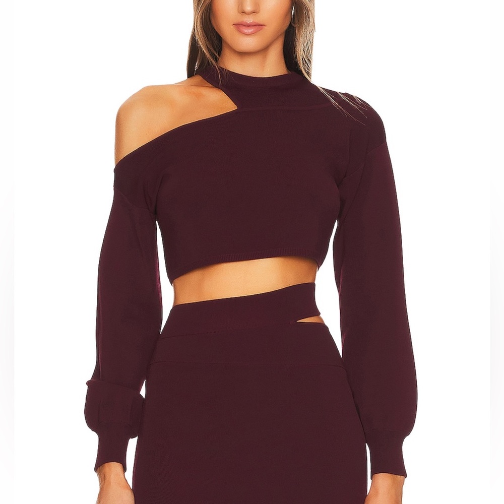 ** SOLD ** Michael Costello × REVOLVE Asym Cut Out Dolman Sweater in Plum size S
